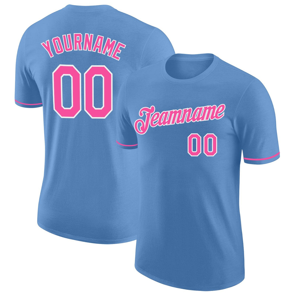Custom Light Blue Pink-White Performance T-Shirt photo 1