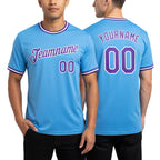 Custom Light Blue Purple-White Performance T-Shirt worn front and back