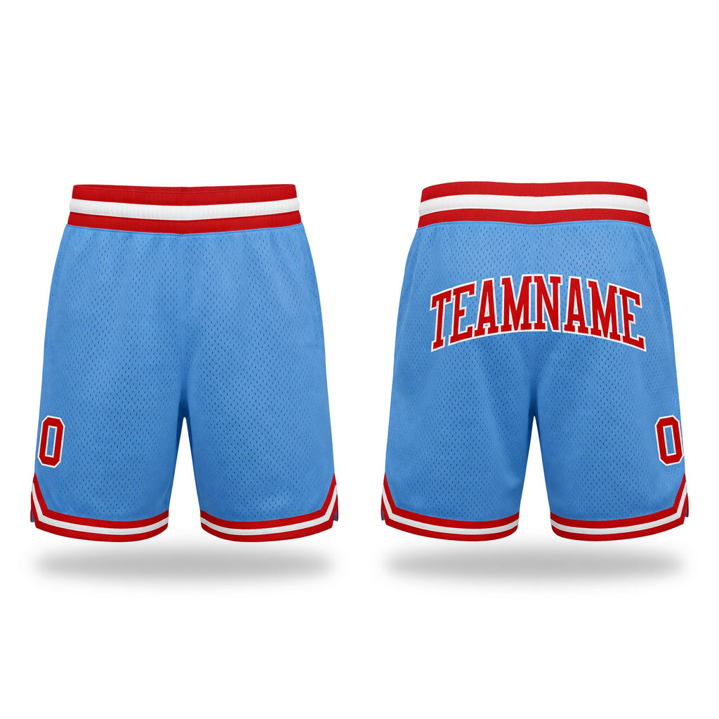 Custom Light Blue Red-White Authentic Throwback Basketball Shorts