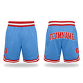 Custom Light Blue Red-White Authentic Throwback Basketball Shorts