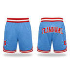 Custom Light Blue Red-White Authentic Throwback Basketball Shorts