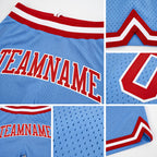 Custom Light Blue Red-White Authentic Throwback Basketball Shorts detail