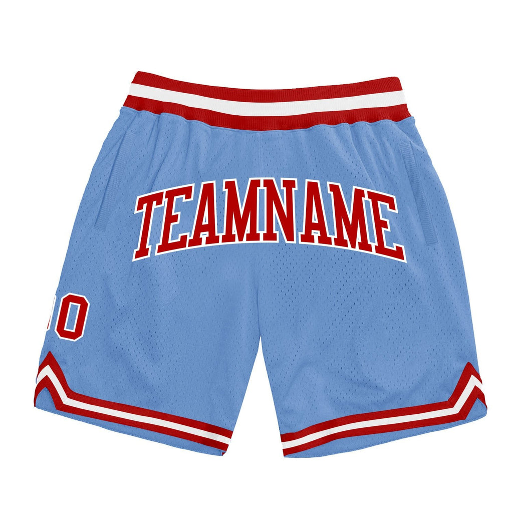 Custom Light Blue Red-White Authentic Throwback Basketball Shorts photo 1