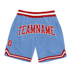 Custom Light Blue Red-White Authentic Throwback Basketball Shorts photo 1