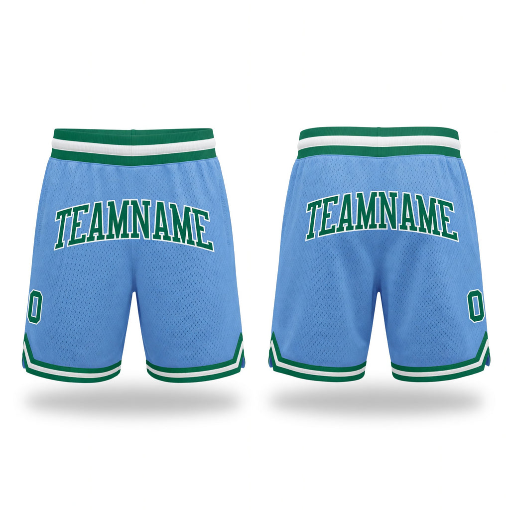Custom Light Blue Kelly Green-White Authentic Throwback Basketball Shorts