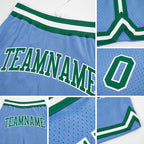 Custom Light Blue Kelly Green-White Authentic Throwback Basketball Shorts detail