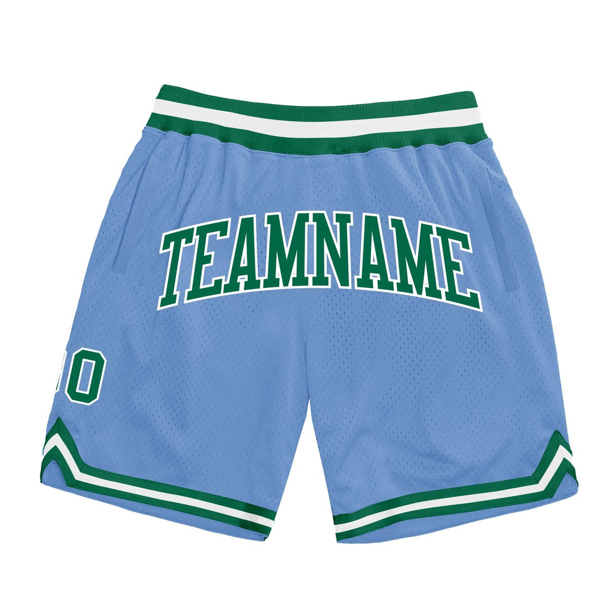 Custom Light Blue Kelly Green-White Authentic Throwback Basketball Shorts photo 1