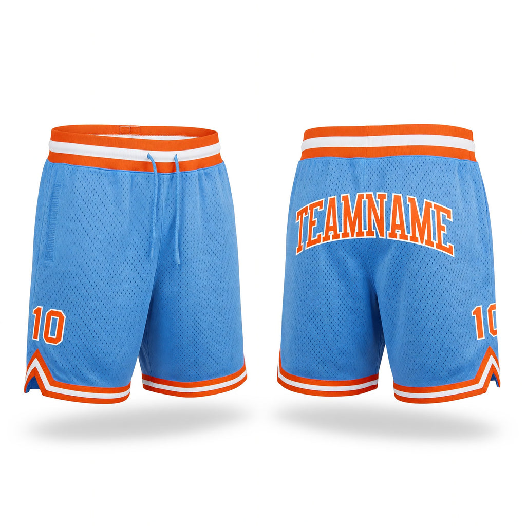 Custom Light Blue Orange-White Authentic Throwback Basketball Shorts
