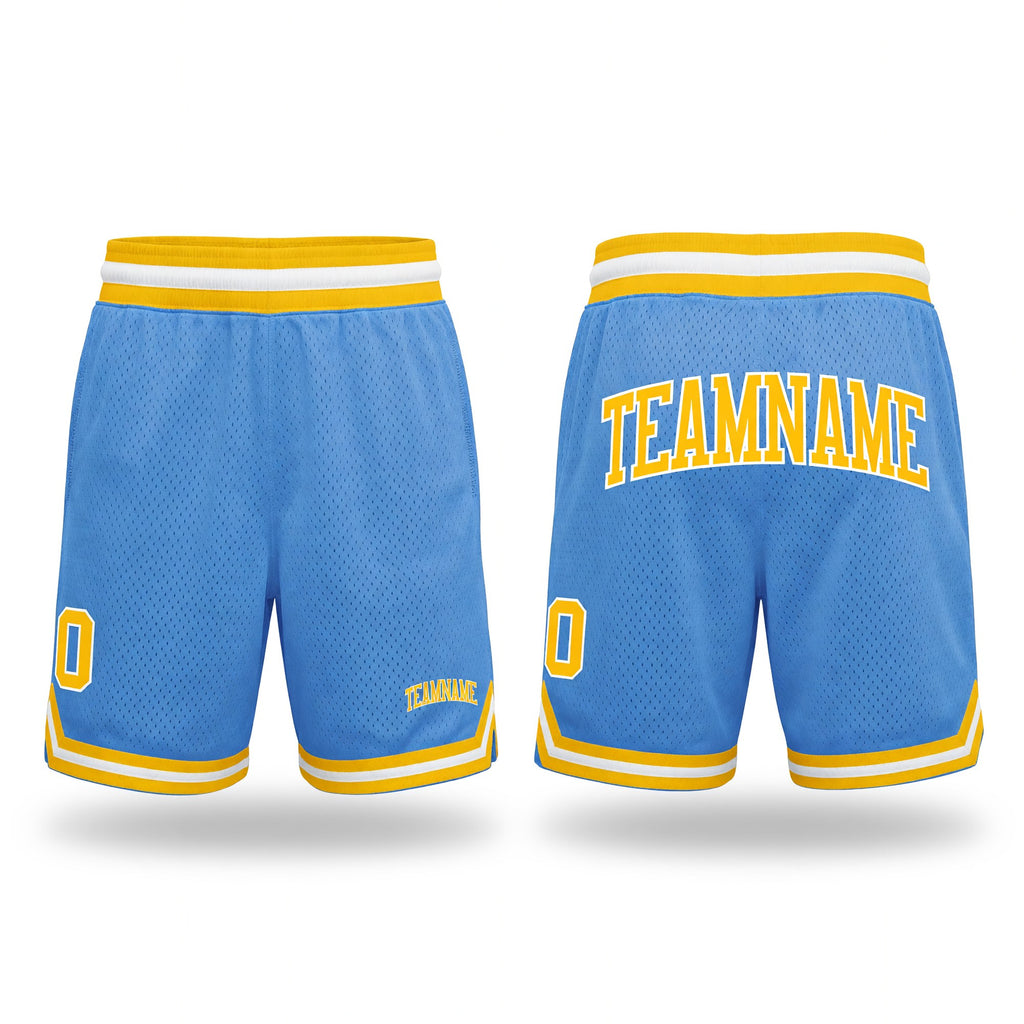 Custom Light Blue Gold-White Authentic Throwback Basketball Shorts
