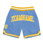 Custom Light Blue Gold-White Authentic Throwback Basketball Shorts photo 1