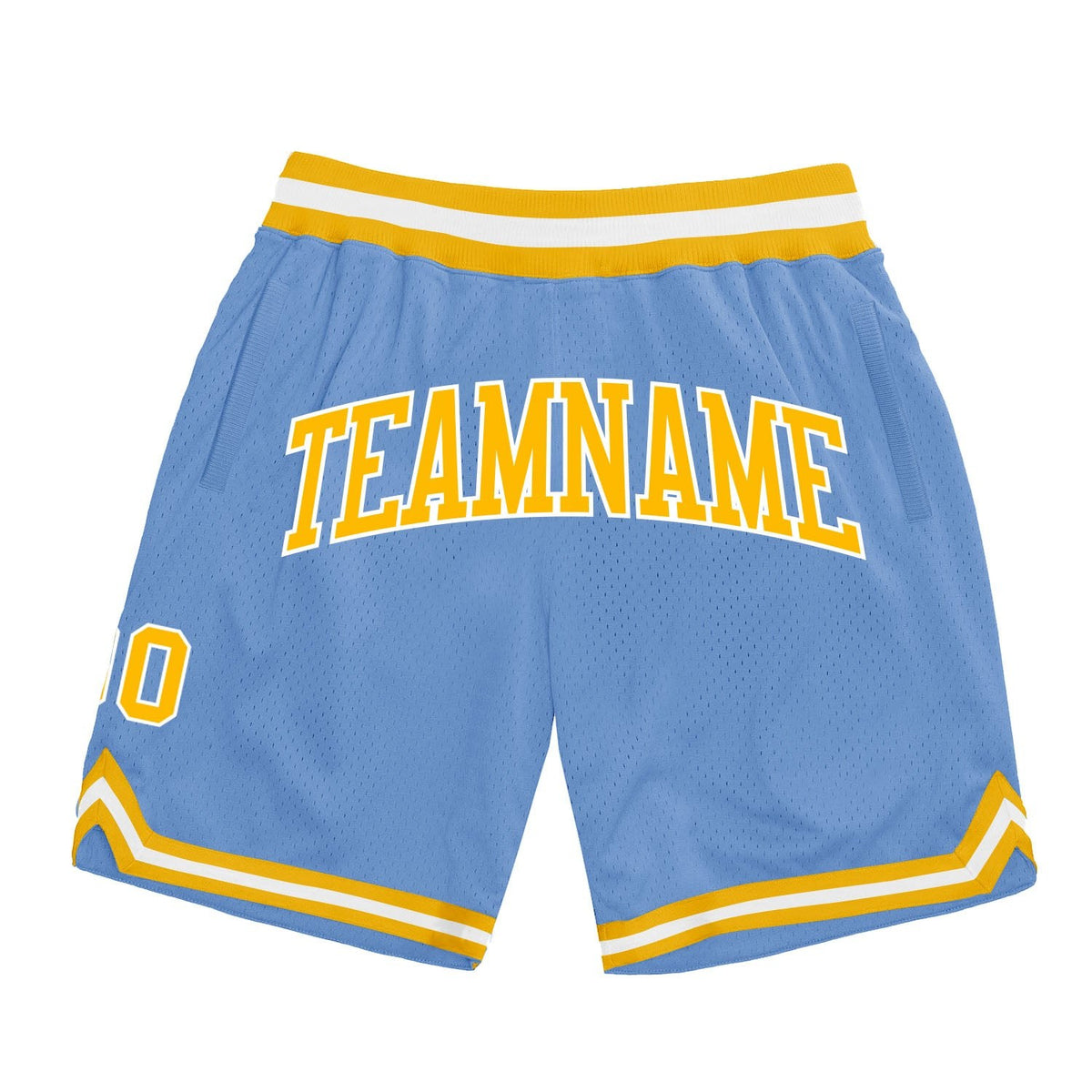 Custom Light Blue Gold-White Authentic Throwback Basketball Shorts photo 1