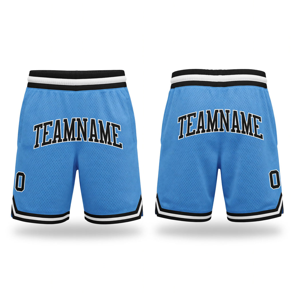 Custom Light Blue Black-White Authentic Throwback Basketball Shorts