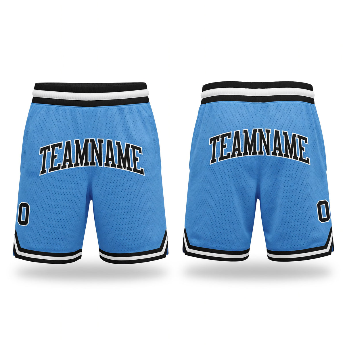 Custom Light Blue Black-White Authentic Throwback Basketball Shorts