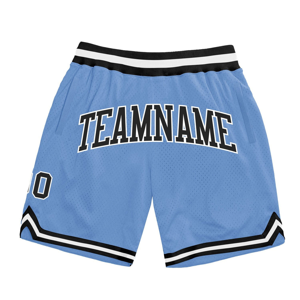Custom Light Blue Black-White Authentic Throwback Basketball Shorts photo 1