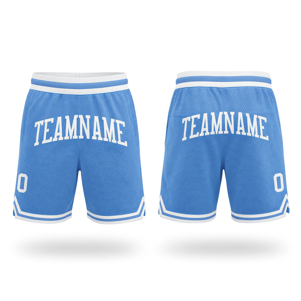 Custom Light Blue White Authentic Throwback Basketball Shorts