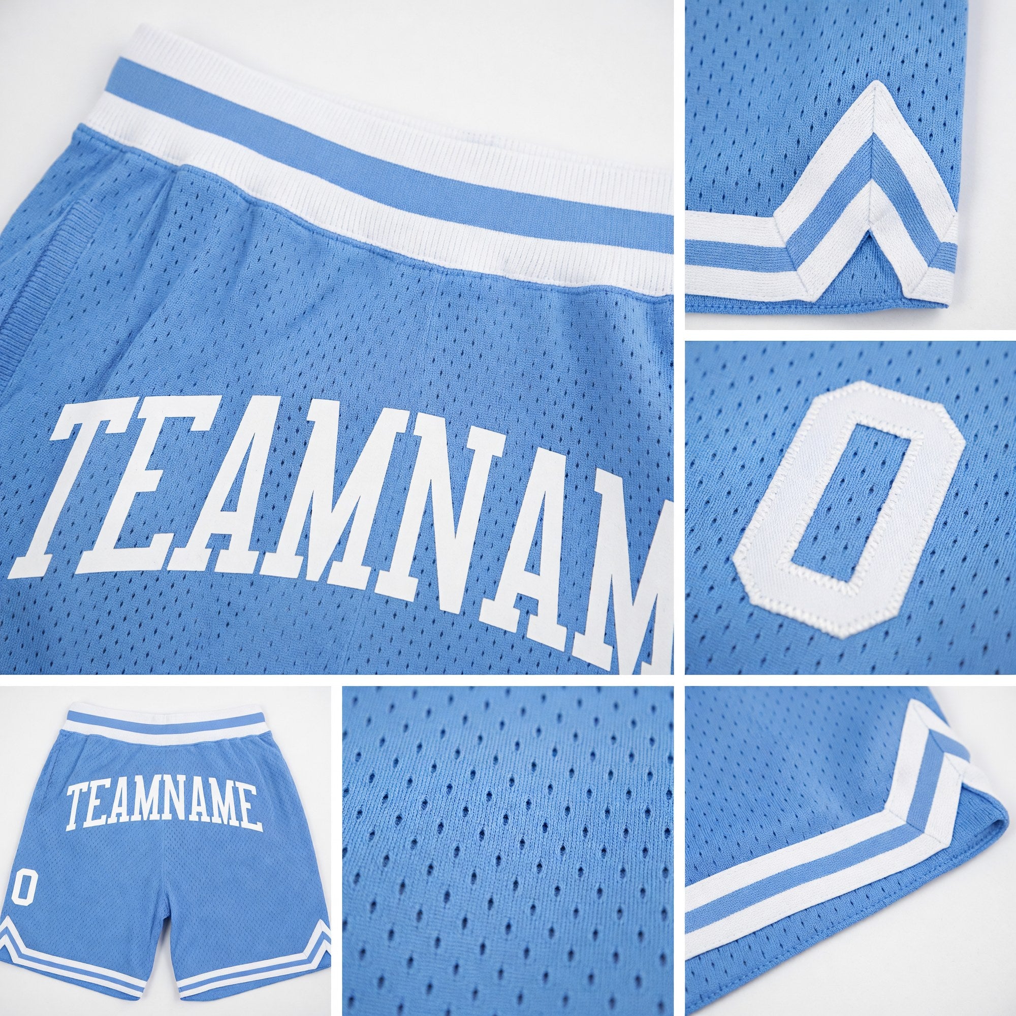 Custom Light Blue White Authentic Throwback Basketball Shorts detail