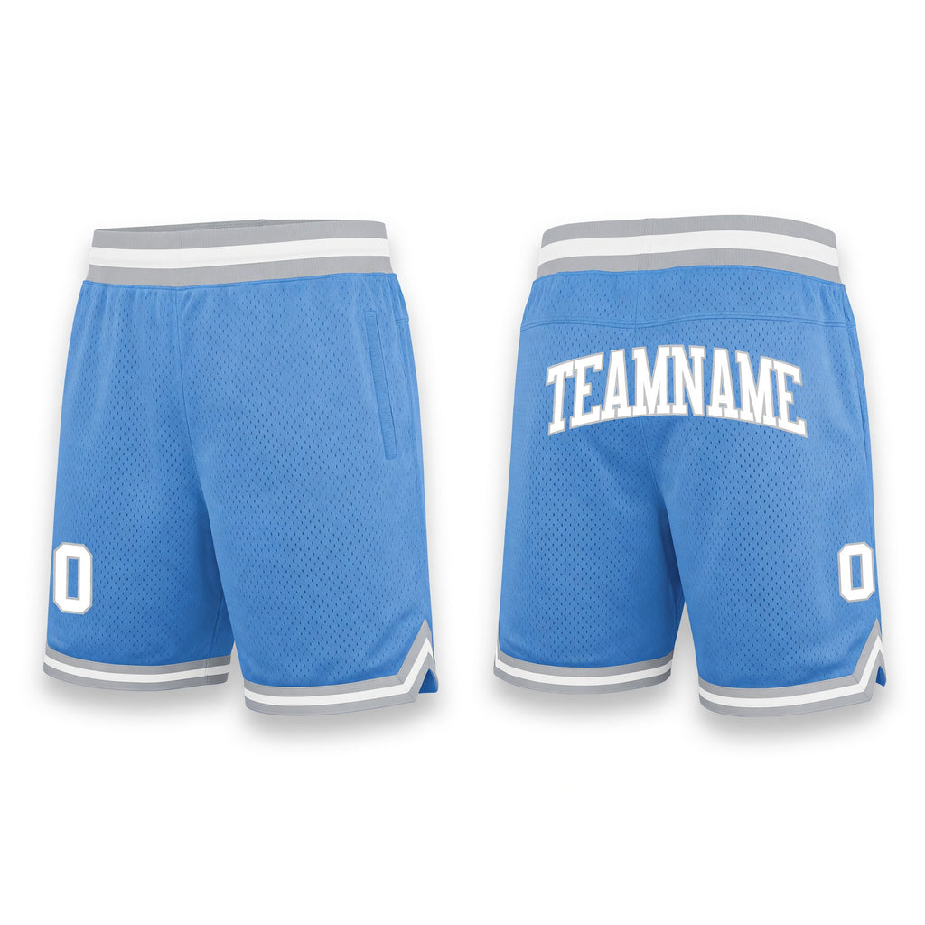 Custom Light Blue White-Gray Authentic Throwback Basketball Shorts