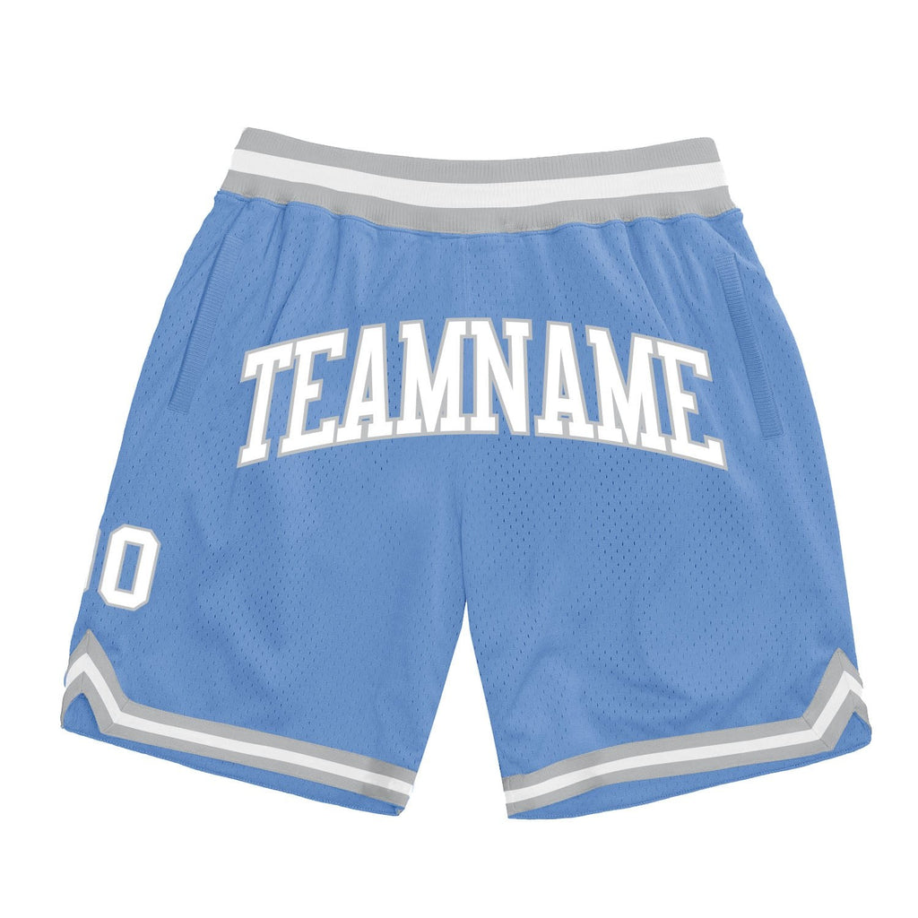 Custom Light Blue White-Gray Authentic Throwback Basketball Shorts photo 1