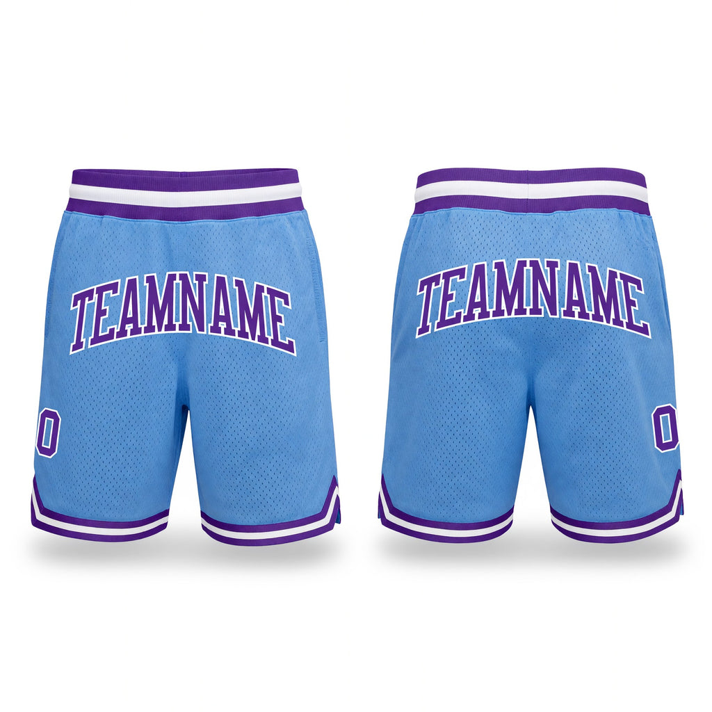 Custom Light Blue Purple-White Authentic Throwback Basketball Shorts