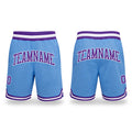 Custom Light Blue Purple-White Authentic Throwback Basketball Shorts