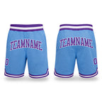 Custom Light Blue Purple-White Authentic Throwback Basketball Shorts
