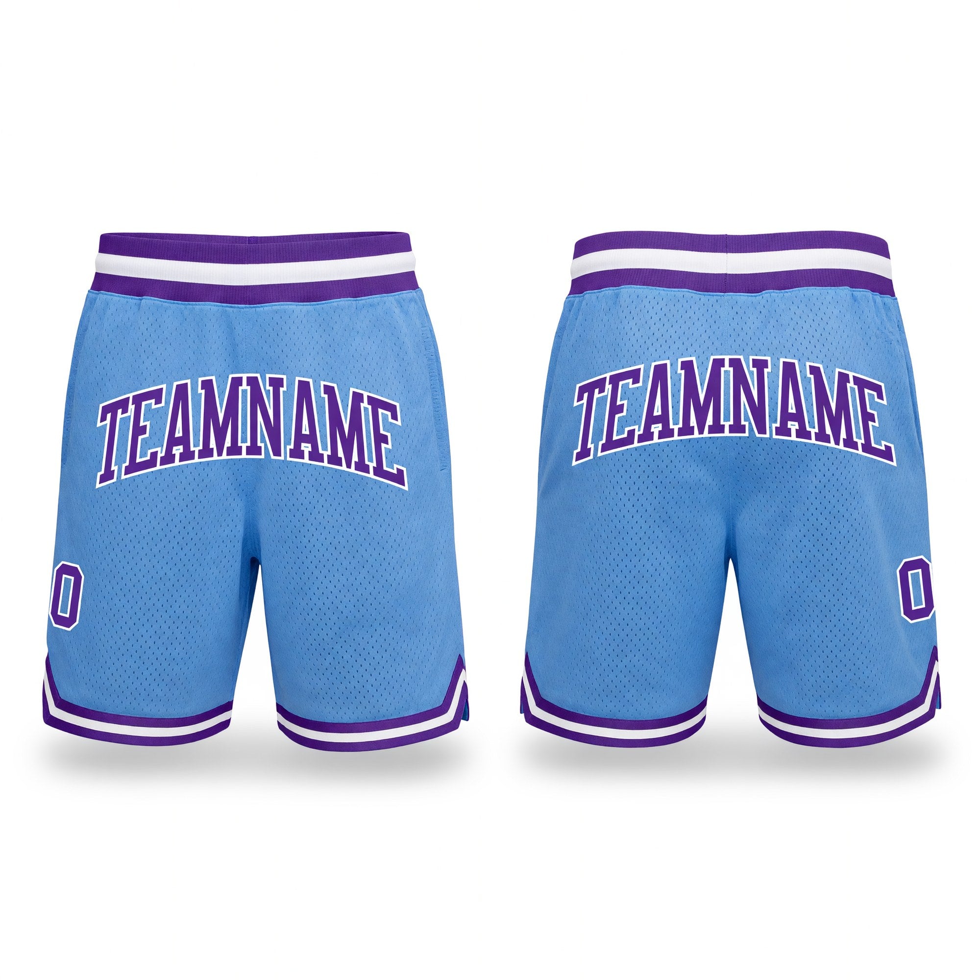 Custom Light Blue Purple-White Authentic Throwback Basketball Shorts