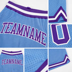 Custom Light Blue Purple-White Authentic Throwback Basketball Shorts detail
