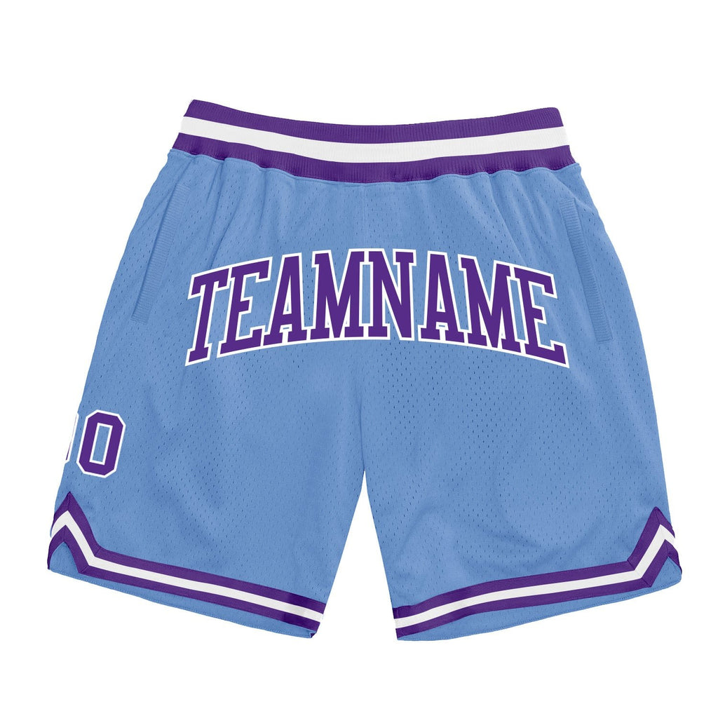 Custom Light Blue Purple-White Authentic Throwback Basketball Shorts photo 1
