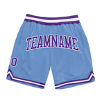 Custom Light Blue Purple-White Authentic Throwback Basketball Shorts photo 1