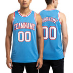 Custom Light Blue White-Red Authentic Throwback Basketball Jersey worn front and back
