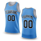 Custom Light Blue White Pinstripe Black Authentic Basketball Jersey