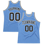 Custom Light Blue White Pinstripe Black Authentic Basketball Jersey photo 1