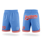 Custom Light Blue Red-White Authentic Throwback Basketball Shorts