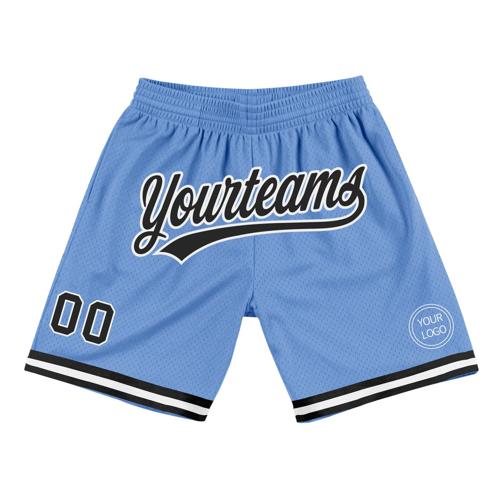 Custom Light Blue Black-White Authentic Throwback Basketball Shorts photo 1