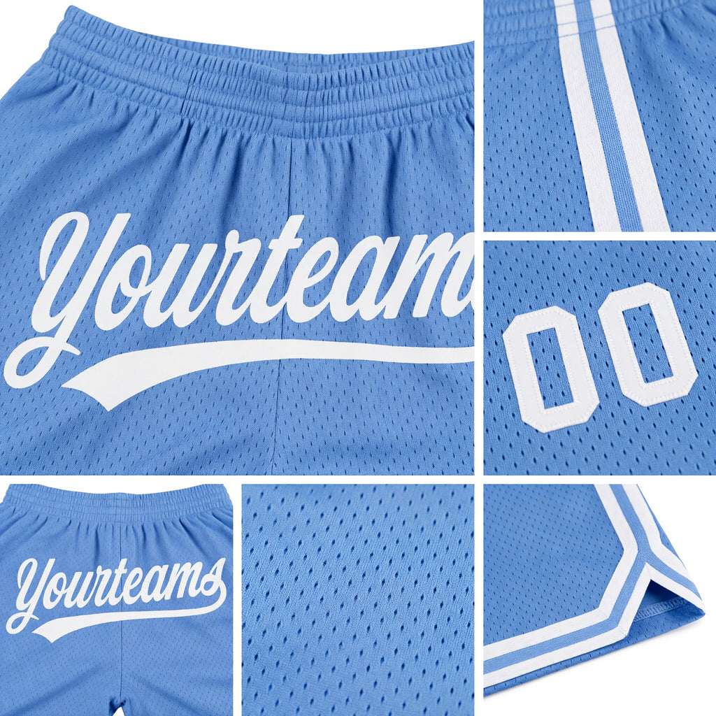 Custom Light Blue White Authentic Throwback Basketball Shorts detail