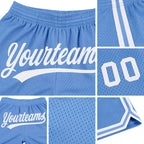 Custom Light Blue White Authentic Throwback Basketball Shorts detail