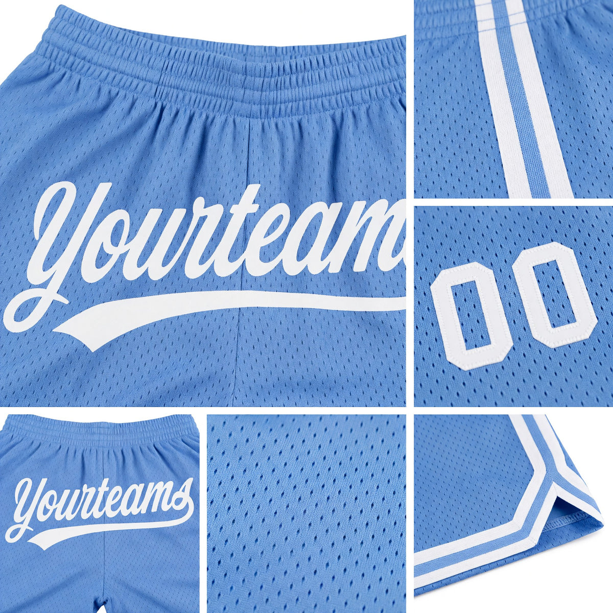 Custom Light Blue White Authentic Throwback Basketball Shorts detail