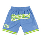 Custom Light Blue White-Neon Green Authentic Throwback Basketball Shorts photo 1