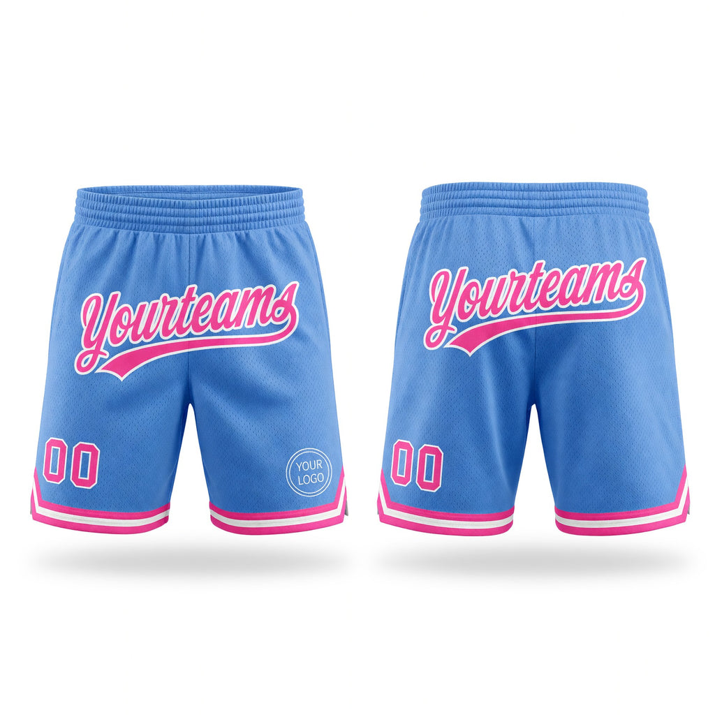 Custom Light Blue Pink-White Authentic Throwback Basketball Shorts