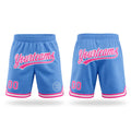 Custom Light Blue Pink-White Authentic Throwback Basketball Shorts