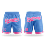 Custom Light Blue Pink-White Authentic Throwback Basketball Shorts