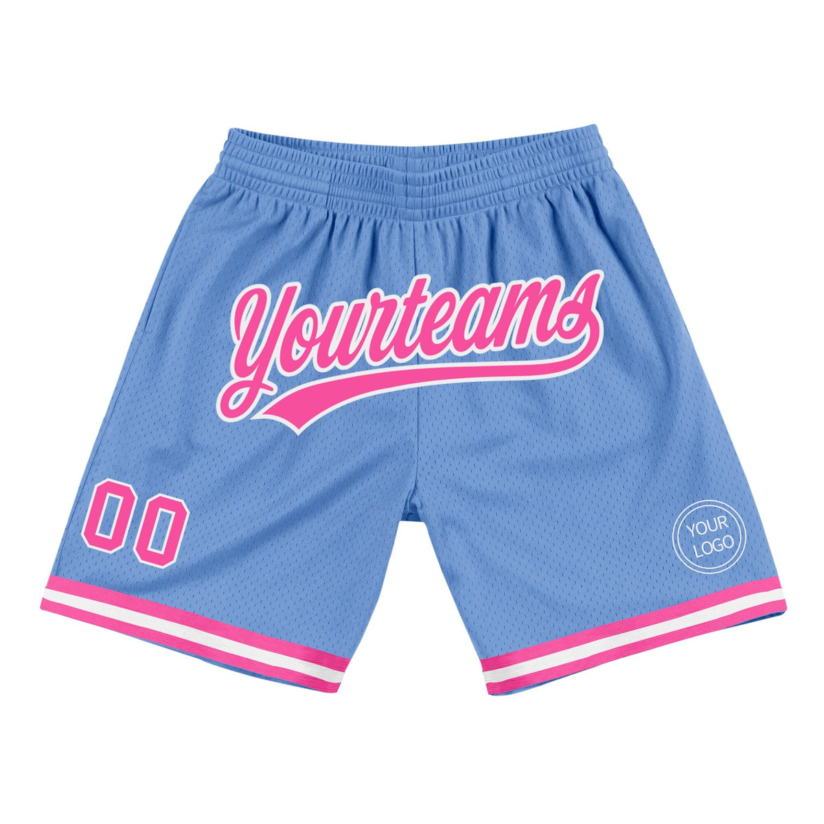 Custom Light Blue Pink-White Authentic Throwback Basketball Shorts photo 1