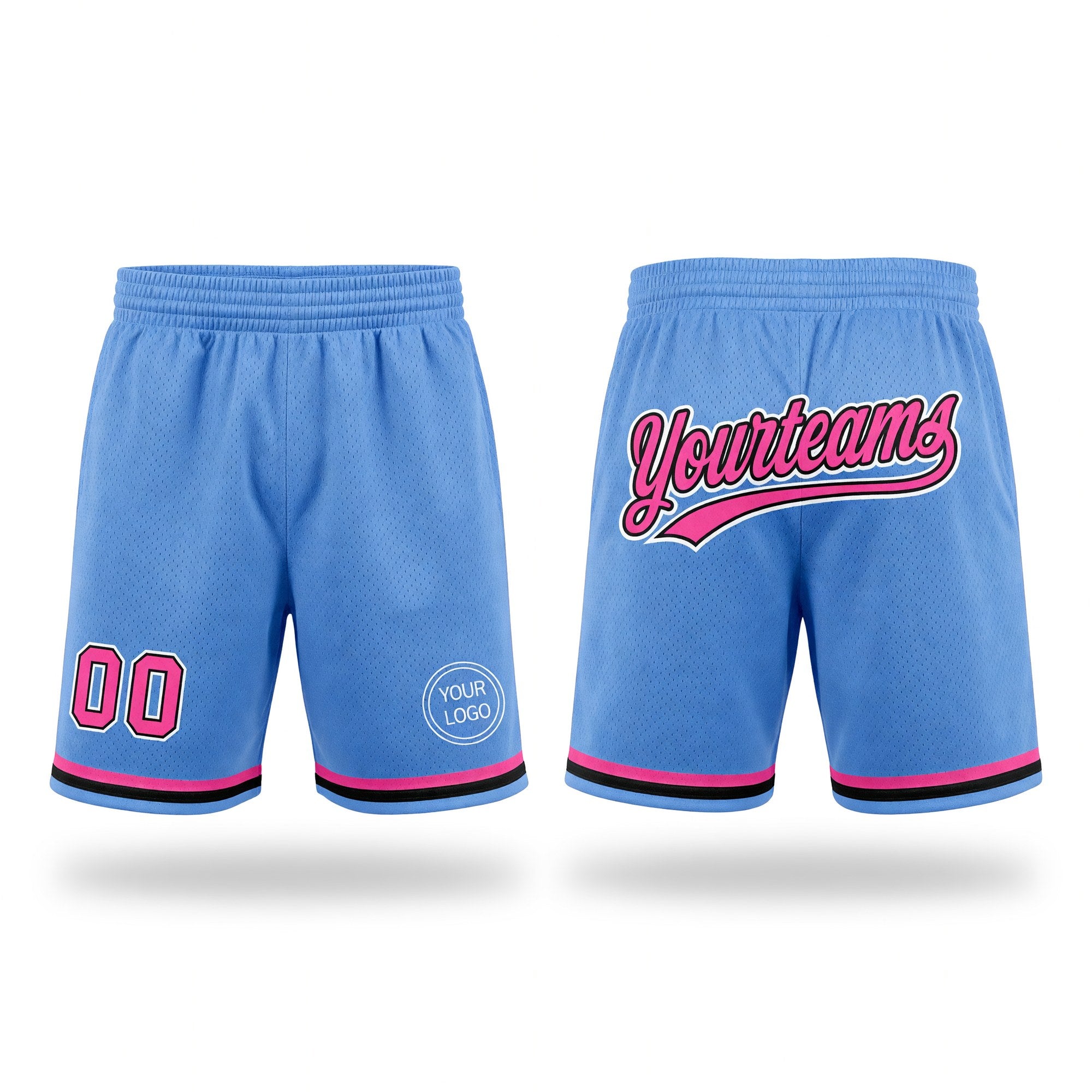 Custom Light Blue Pink-Black Authentic Throwback Basketball Shorts