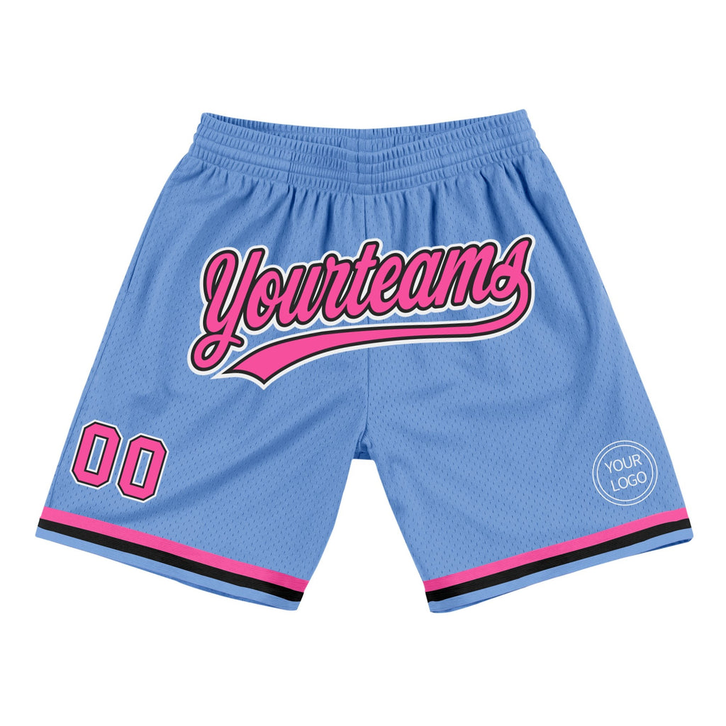 Custom Light Blue Pink-Black Authentic Throwback Basketball Shorts photo 1