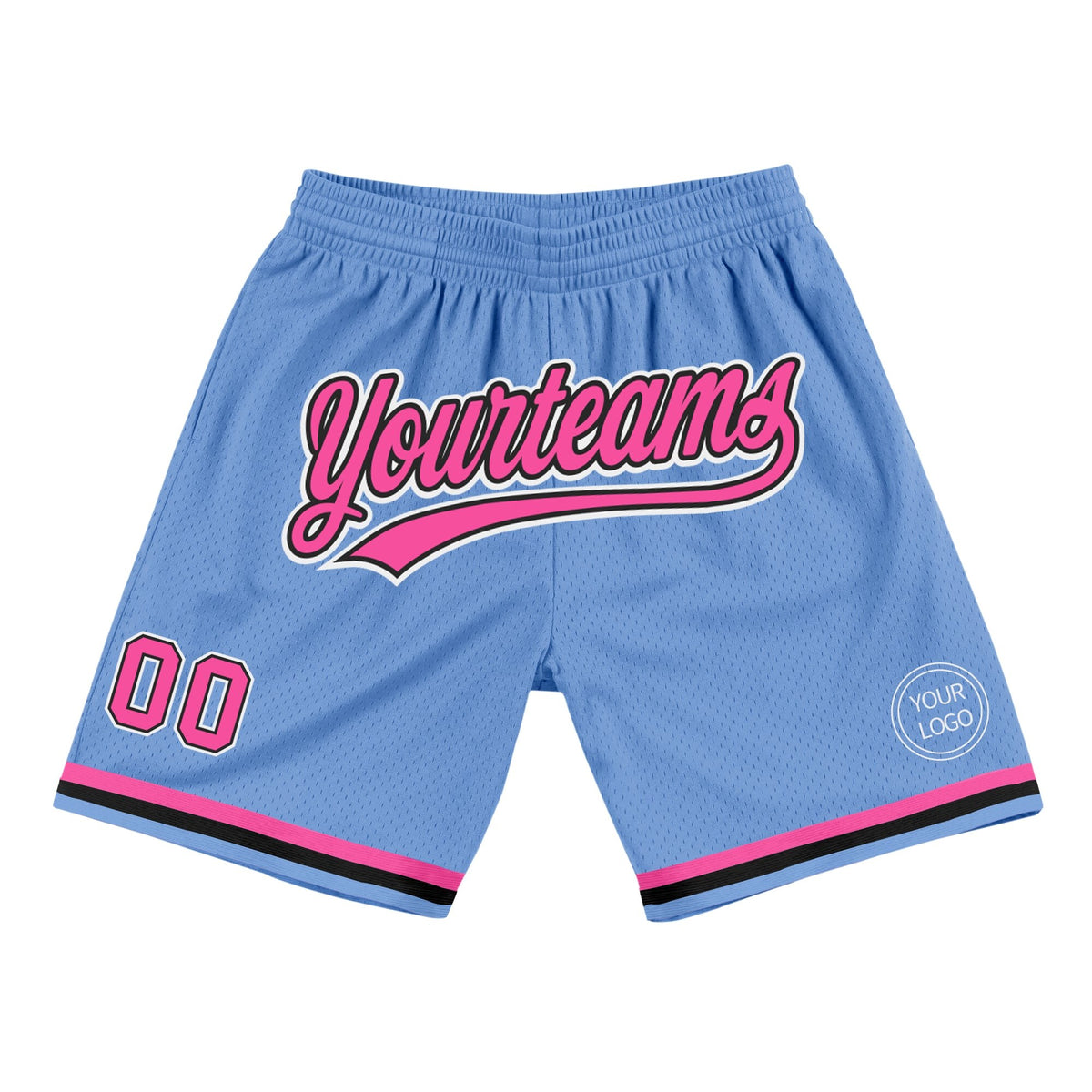 Custom Light Blue Pink-Black Authentic Throwback Basketball Shorts photo 1