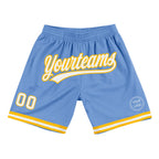 Custom Light Blue White-Gold Authentic Throwback Basketball Shorts photo 1