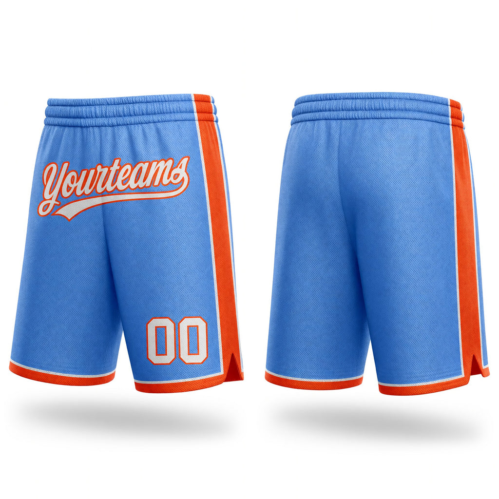 Custom Light Blue White-Orange Authentic Basketball Shorts