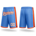 Custom Light Blue White-Orange Authentic Basketball Shorts