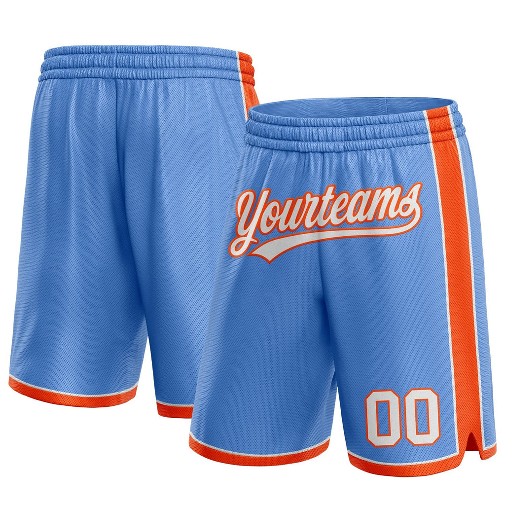 Custom Light Blue White-Orange Authentic Basketball Shorts photo 1