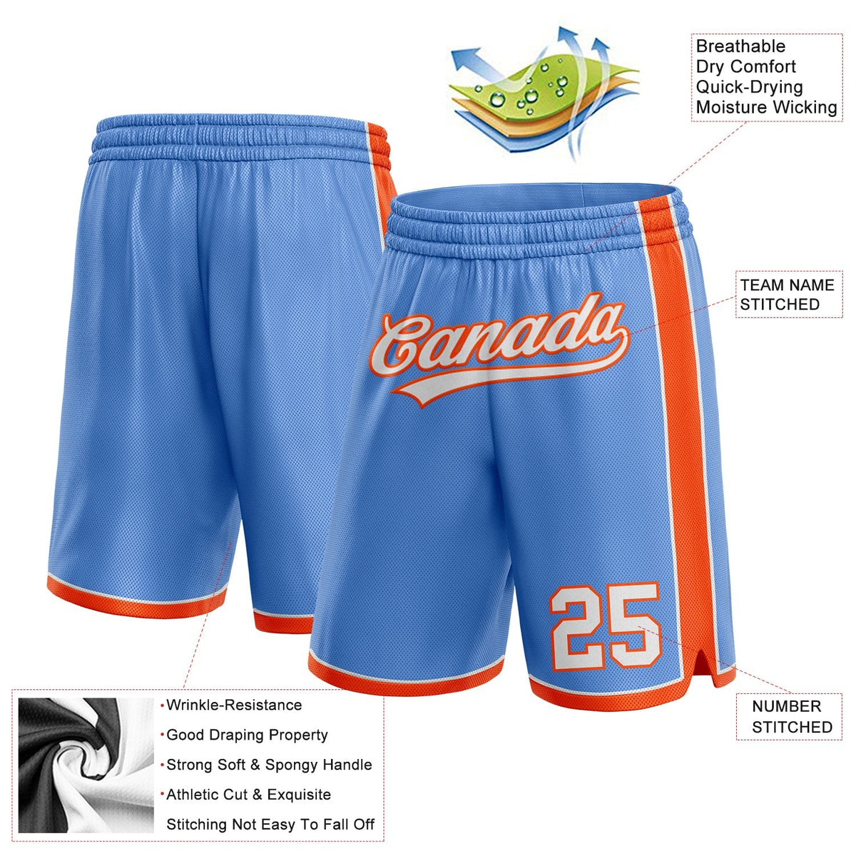Custom Light Blue White-Orange Authentic Basketball Shorts photo 2